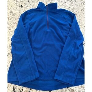 Lands End Women's unisex Fleece Pullover Quarter Zip Long Sleeve Blue Top L‎